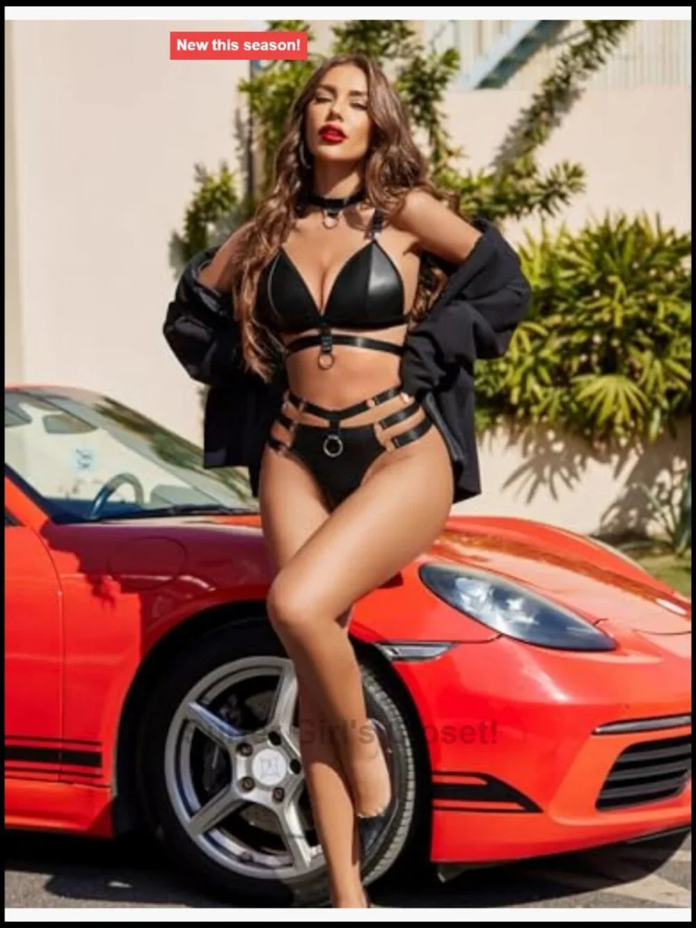 3-Piece O-Ring Linked Push Up Choker Lingerie Set - Picture 2 of 7